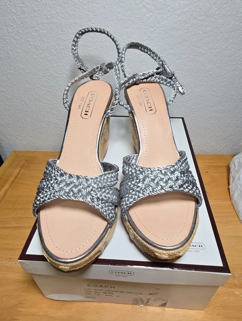 COACH Arianna Metalkuc Braided Cord Wedge Sandal 7 NEW In Box